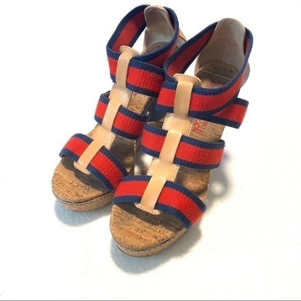 Splendid Nautical red and blue wedge sandal